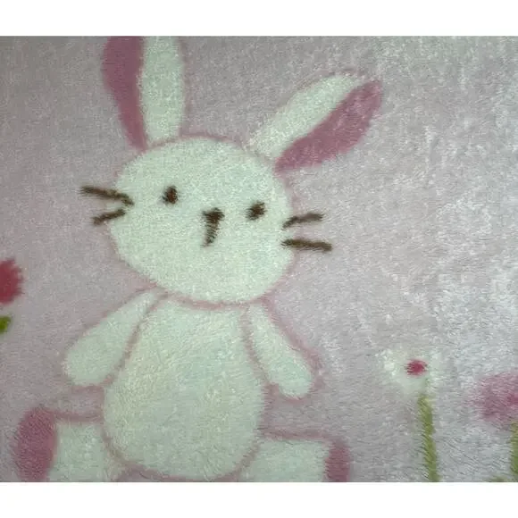 Carters Pink Bunny Baby Blanket Plush Fleece Rabbit Flowers Butterfly *READ*